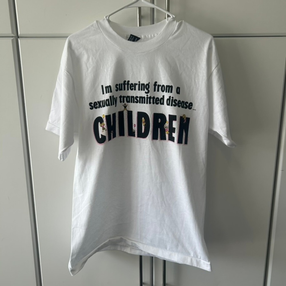 Vintage Fruit of the Loom Best Children STD Humor Graphic T-Shirt White Large